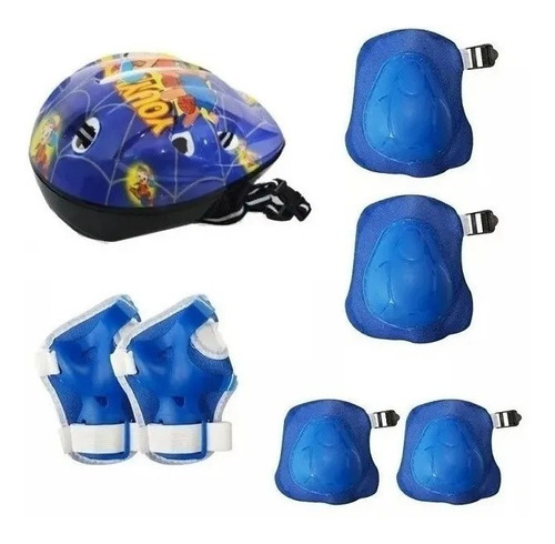Imagem 1 de 1 de Kit Proteção Infantil Capacete Bike Skate Patins Menina Azul