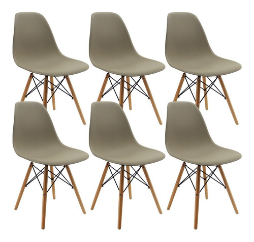 Kit 6 Sillas Sala Comedor Restaurante Moderna Minimalista Color de la estructura de la silla Madera Color del asiento Beige
