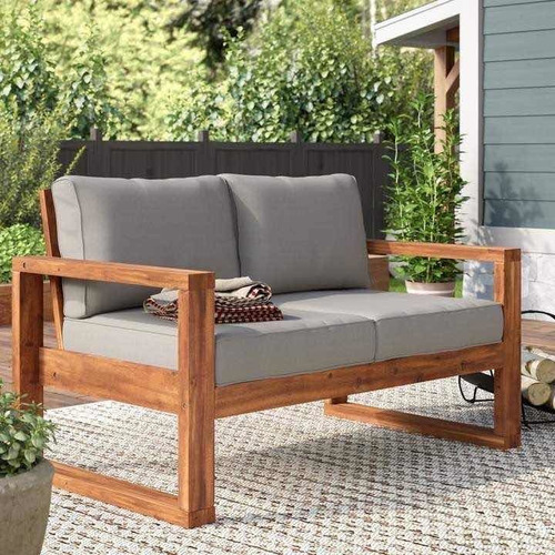 Love Seat De Madera Sólida Con Cojines