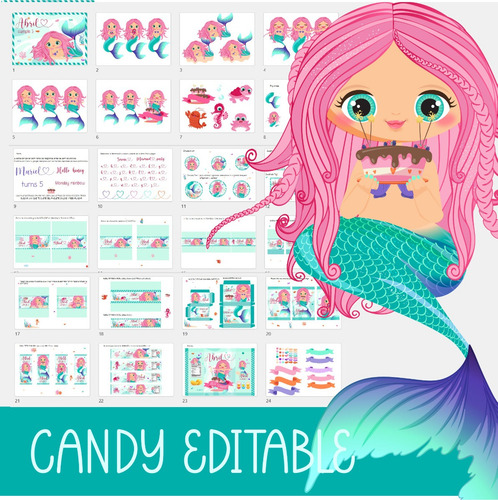 Kit Imprimible Sirenita Candy Cajitas Invitacion Editable