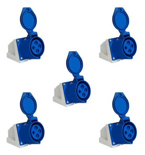 5 Pc Tomada Sobrepor 3p+t 32a Azul 9h 220v Omg 4209