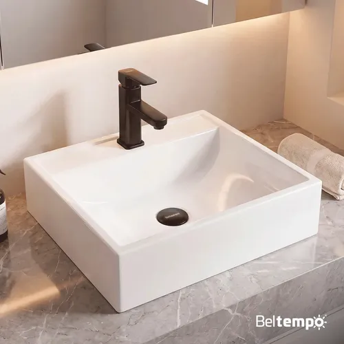 Cuba Pia De Apoio Sobrepor Quadrada 40x37 Branca Banheiro Lavabo Beltempo Bt-2003 Branco Brilhante