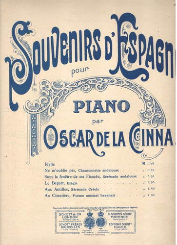  Partitura Orig, Souvenirs D' Espagne Por Oscar De La Cinna