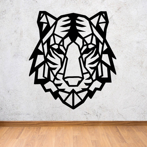 Cuadro Decorativo Tigre Geometrico Color Negro Mdf 50x56cm
