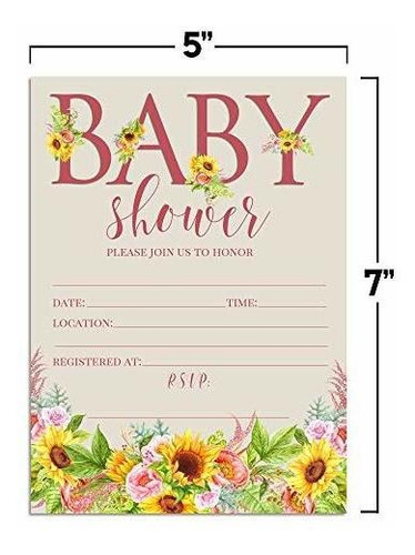 Invitaciones De Baby Shower Con Flores De Girasol Y Peonía E