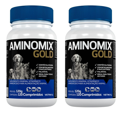 Aminomix Gold 120 Comprimidos - Vetnil - 2 Unidades