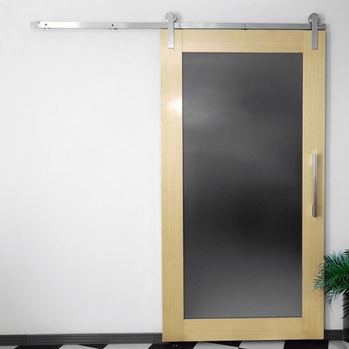 Kit Porta De Correr Em Inox Escovado Trilho 2m