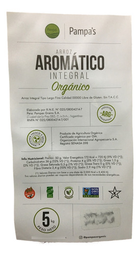 Arroz Aromático Integral Orgánico Pampa Rice 5kg