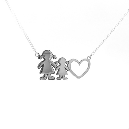 Imagen 2 de 10 de Collar Dije Mamá Niño Corazón De Plata 925 Mujer Agálea