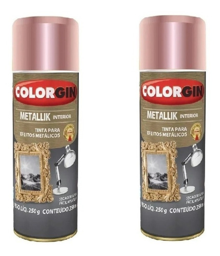 Kit 2 Spray Colorgin Metallik 350ml Rose Gold 56 Int