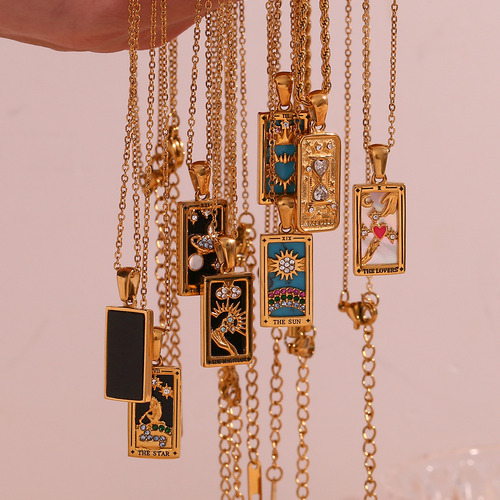 Collar De Tarot Rectangular De Acero Inoxidable Retro