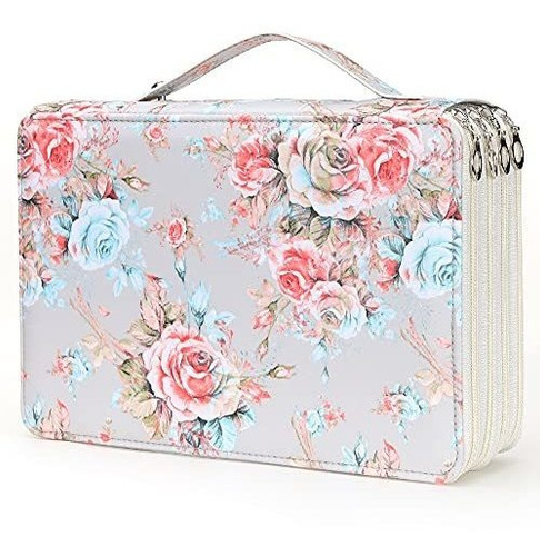 Cartuchera Con 200 Slots Para Lapices Floreada Gris Rosa