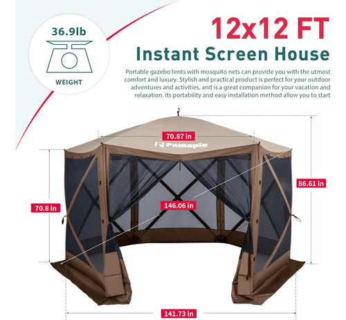Pamapic 12 X 12 Pies Camping Portable Pop-up Gazebo, Carpa D