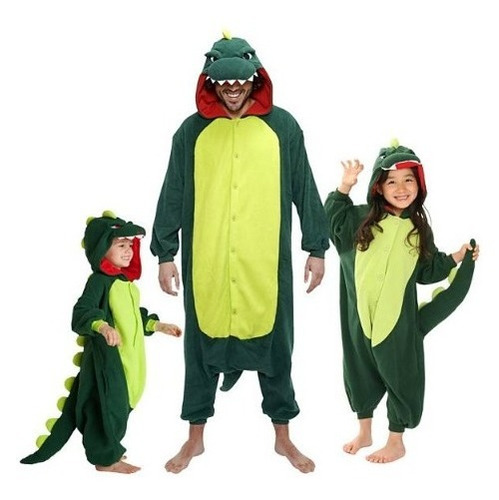 Pijama Disfraz Animales Dinosaurio Verde Niños Y Adultos
