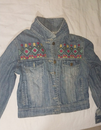 Campera Jeans Bordada Unisex Corta