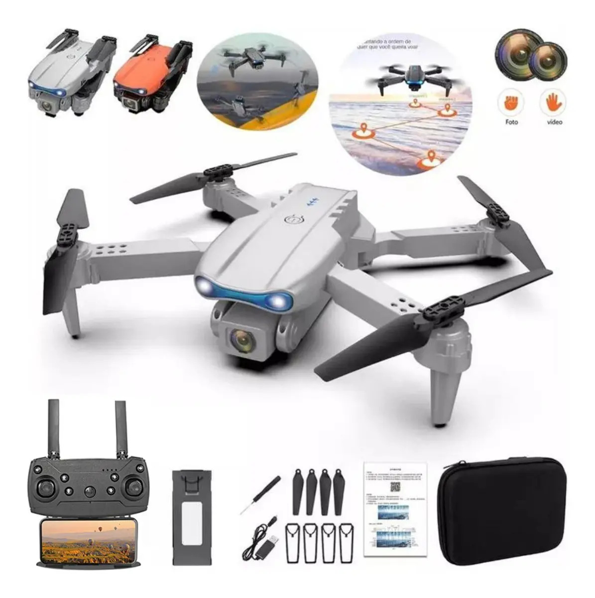 Mini Drone Iniciante E99 Pro Dual Câmera Hd Dji Helicóptero Cor Branco