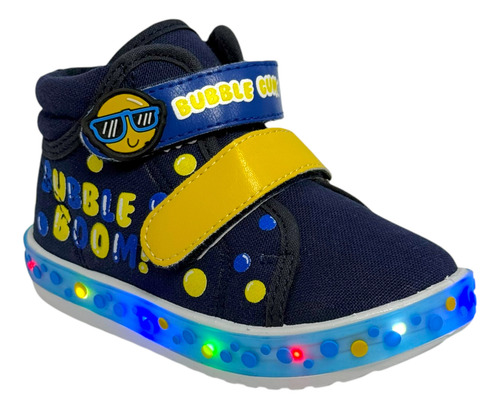 Tenis Bota Para Niño Con Luces Doble Velcro Bubble Gummers