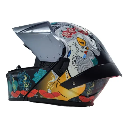 Casco para moto rebatible Alessia CAS ABA A azul catrina mexicana
