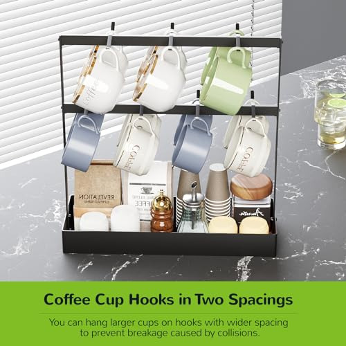 Soporte Para Tazas De Café Con Ganchos Y Almacenamiento.