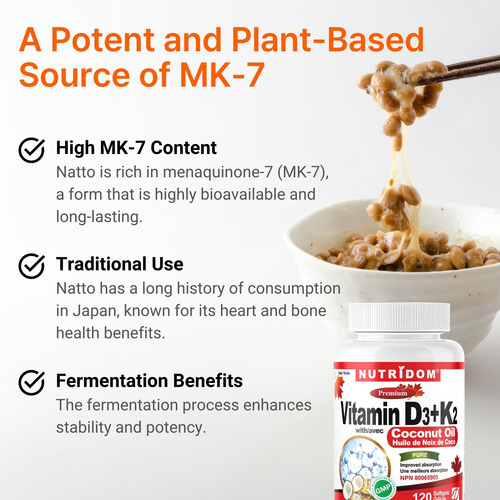 Nutridom Vitamina D3 + K2 Con Aceite De Coco 120 Cápsulas