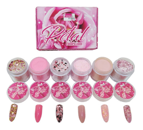 Coleccion De 6 Polvos Petal Rose Fantasy Nails