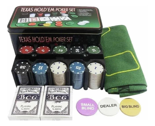 Set De Juego Mesa Poker 200 Fichas Profesional Caja De Metal