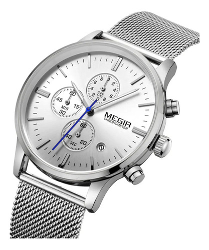 Reloj Megir Para Hombre Plateado Calidad Elegante