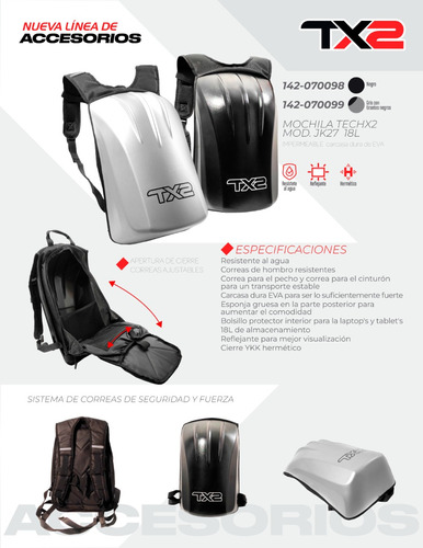 Mochila Techx2 Para Mociclista Mod. Jk27 Reforzada 18l