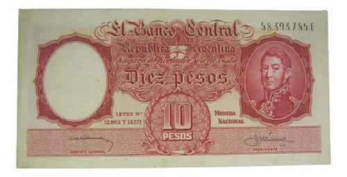  Argentina 10 $  M/nacional San Martin  Serie E Bottero 1962