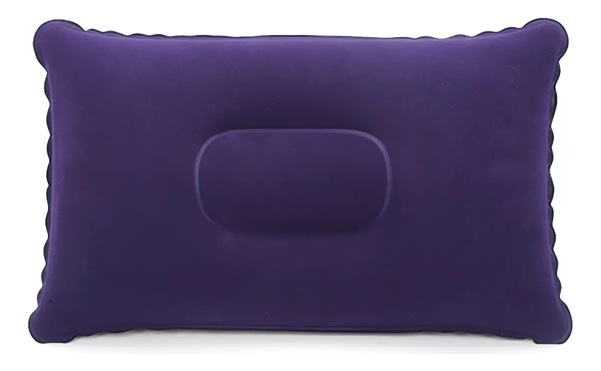 Travesseiro Almofada Inflável Compacta Viagem Camping Roxo - Dobrável, Leve, Textura Aveludada, 30x19cm, Ideal para Acampamento, Avião, Escritório e Férias