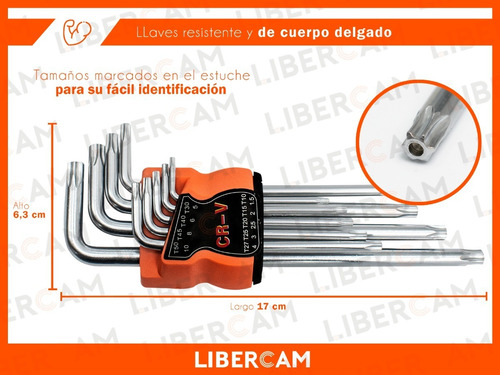 Imagen 4 de 10 de Juego De Llaves Torx 9 Piezas T 10 A T 50 Medianas Blister