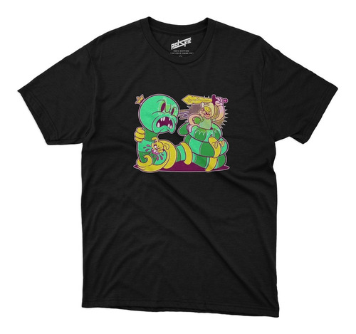 Remera Hora De Aventura Finn Y Jake Peleando Algodon Negra