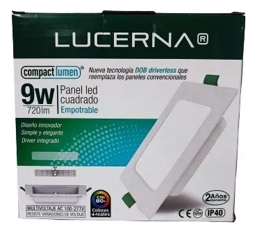 Panel Led P/empotrar Cuadrada 9w 5  3.000k Lucerna N/t