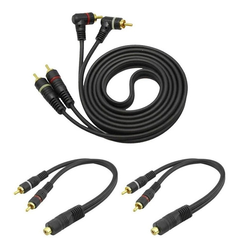 Kit Cabo Rca 1 Metro Preto + 2 Rca Y 2m 1f Flexível