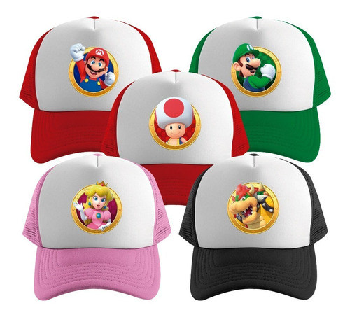 5 Gorras Trucker Mod Personajes Mario Bros