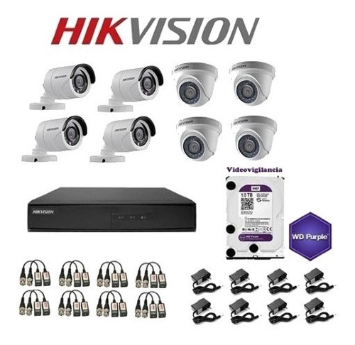 Kit De Seguridad Cctv 8 Camaras Completo Hd Hikvision Turbo