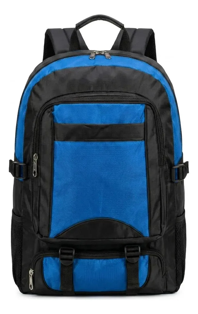 Mochila Expansível Grande Para Notebook Reforçada Azul Liso