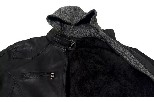 Jaqueta De Couro Masculina Slim - Capuz Pronta Entrega