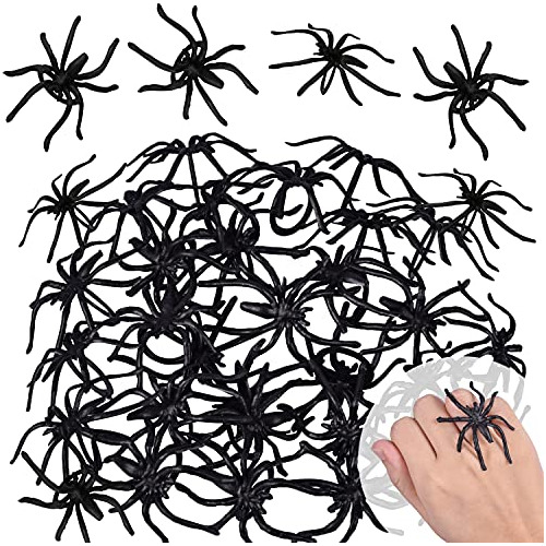 150 Pieces 1.96  Black Realistic Plastic Spider Rings B...
