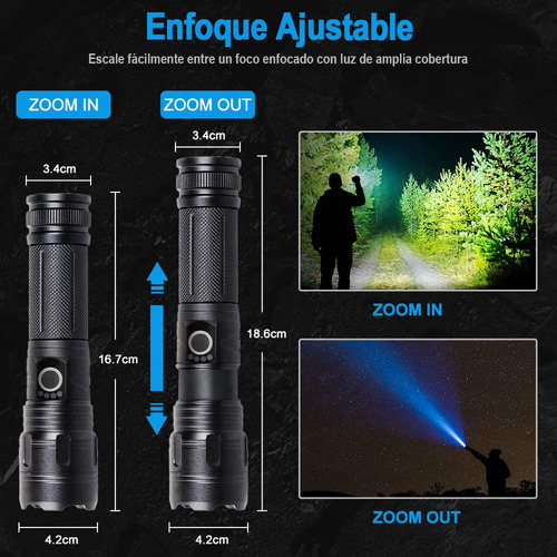 Linterna Led 2400 Lúmenes Recargable Usb Impermeable