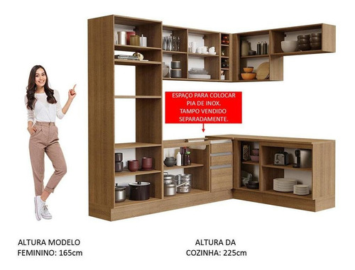 Cozinha Completa Canto Madesa Glamy 419001 Armário Balcão R Cor Rustic