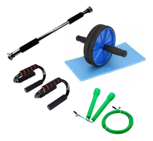 Pack Barra De Puerta + Push Up + Rueda + Speed Rope 4 En 1