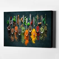Comprar Cuadro Decorativo Comedor Cocina Especias Moderno En Canvas Color Cucharas vintage especias Armazón bastidor