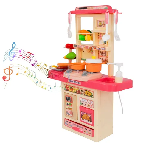 Kit Cozinha De Brinquedo Completa Infantil Sai Água E Som Rosa