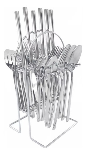 Juego De Cubiertos Set De 24 Piezas Con Soporte Acero Inox. 