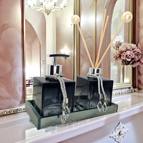 Kit Lavabo Luxo Com Bandeja Espelhada E Difusor Cheio
