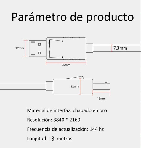 Imagen 5 de 9 de Cable Displayport Macho Dp A Dp 4k A 144hz, 3m