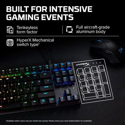 Teclado Mecánico Hyperx Rgb, Tamaño Tkl, Switch Aqua, Negro