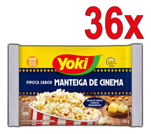 Yoki Pipoca Para Microondas Atacado Kit 36 Manteiga Cinema