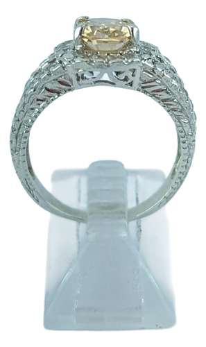 Anillo De Plata 925 Con Piedra Central Champagne Y Zirconias Plateado Todos Los Talles